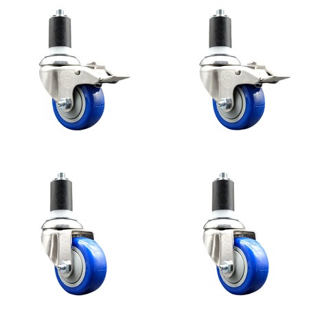 Service Caster 3 Inch 316SS Blue Poly Swivel 1-5/8 Inch Expanding Stem Caster Lock Brake, 2PK SS316TTLEX20S314-PPUB-BLUE-2-S-2-158